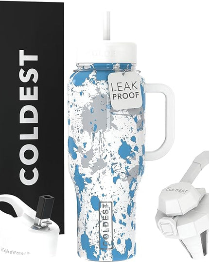 Coldest Tumbler with Handle and Straw - 100% Leak Proof Insulated Tumbler with Lid and Straw (3 Lids) - Stainless Steel Tumblers for Women & Men - Cup Holder Friendly Base, 36 oz (Cloud Matter)