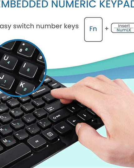 Perixx PERIBOARD-407B US, Wired USB Mini Keyboard with 11 Hot Keys - Glossy Black - US English Layout