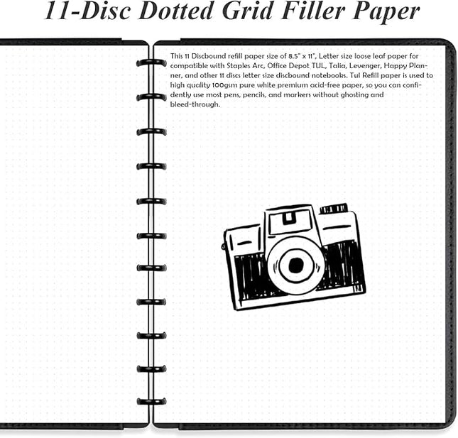 A4 TUL Discbound Dotted Refill Paper, 11-Disc Dot Grid Filler Paper, 100Sheets / 200Pages, 100gsm White Paper, 8.5'' x 11''