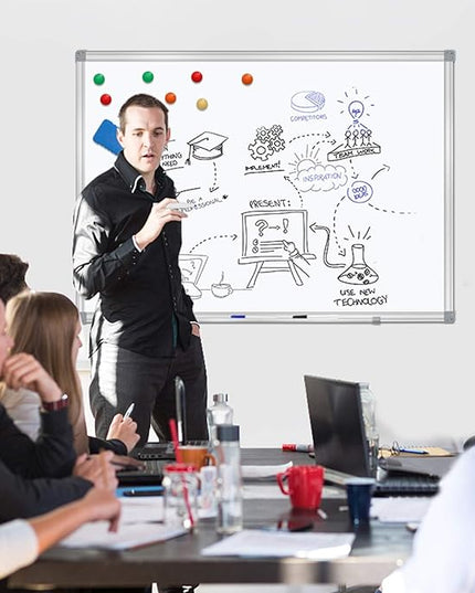 H-Qprobd Dry Erase Board for Wall Aluminum Presentation Magnetic Whiteboard with Long Pen Tray, Wall-Mounted White Board for School, Office and Home (40"x28")