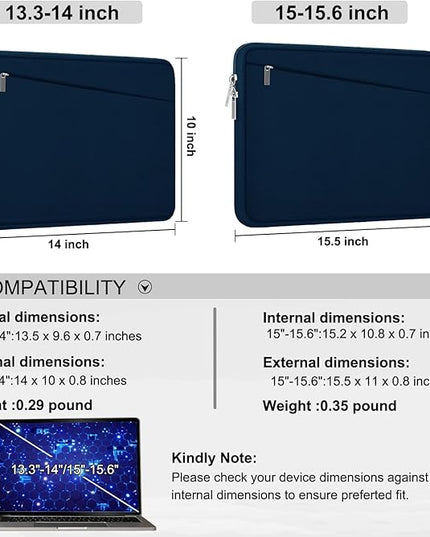 Laptop Sleeve Case, 15.6 inch, Durable Computer Carrying Bag Protective Case Briefcase Handbag with Front Pocket, Slim Laptop Cover for 15.6 Inch HP, Dell, Lenovo, Asus, Notebook, Blue