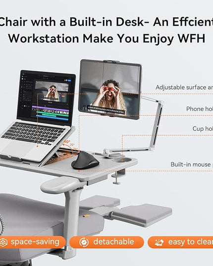 Newtral Office Chair Ergonomic - Home Office Desk Chair, Big and Tall Office Chair, Auto-Following Lumbar Support for Back Pain, Adjustable Seat Depth and Height (with Footrest + Laptop Tray, Gray)