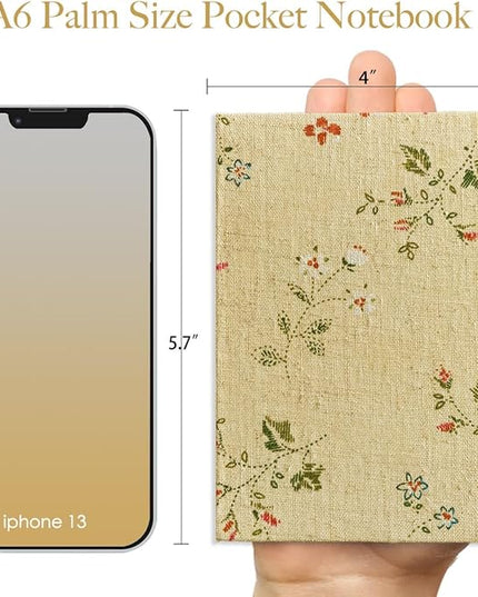 Pocket Notebook, Floral Linen Journal, Similar Embroidered, Notebooks 4x6, Lay Flat Sketchbook, A6 Notebook, Hardcover, Lined & Unlined Notebook, Apricot