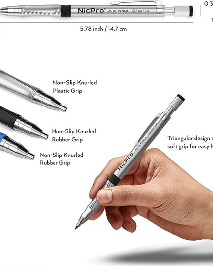 Nicpro 11 Pieces Colors 2mm Mechanical Pencil Set, 3 PCS Carpenter Drafting Pencil 2.0 mm for Art Drawing Writing Sketching Construction with 6 Tube Pre-Sharpen 2B & Color Refill, Eraser, Sharpener