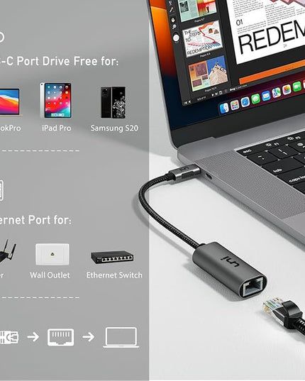 uni USB C to Ethernet Adapter, Driver Free RJ45 to USB C [Thunderbolt 3/4 Compatible], 1Gbps Type-C Gigabit Ethernet LAN Network Adapter for MacBook Pro/Air, iPhone 15 Pro/Max, Dell XPS, Galaxy S8-S24