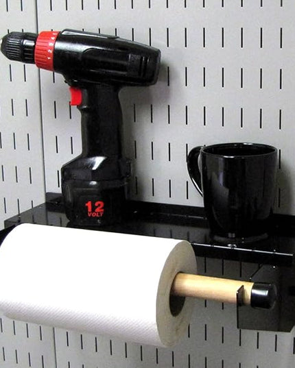 Wall Control Paper Towel Holder and Dowel Rod Pegboard Shelf Assembly for Wall Control Pegboard and Slotted Tool Board - Black
