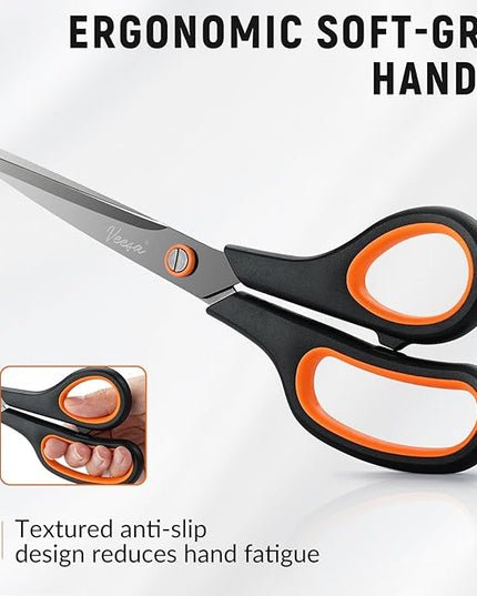 Scissors, 3-Pack Titanium Coated Non-Stick Scissors (8.5’’, 7.5’’, 5.5’’), Comfort Grip, All-Purpose Cutting Tools for Office, Craft, Sewing