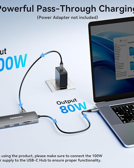 USB C Video Output Hub, 3 USB-C & 2 USB-A 3.2 10Gbps Ports, 4K@60Hz HDMI, 100W PD, SD/TF, USBC Splitter Dual Monitor Adapter for MacBook Pro/Air, iMac, iPad Pro, XPS, Surface, Galaxy S22,Samsung DEX