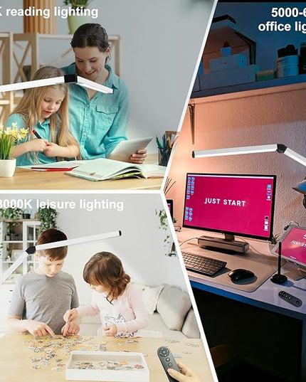 Micomlan LED Desk Lamp for Home Office, Architect Clamp Desk Lamp with Remote Control, Adjustable Dimmable Swing Arm Clamp on Table Light Clip-on Dual Light 5 Brightness Levels & 4 CCT Modes