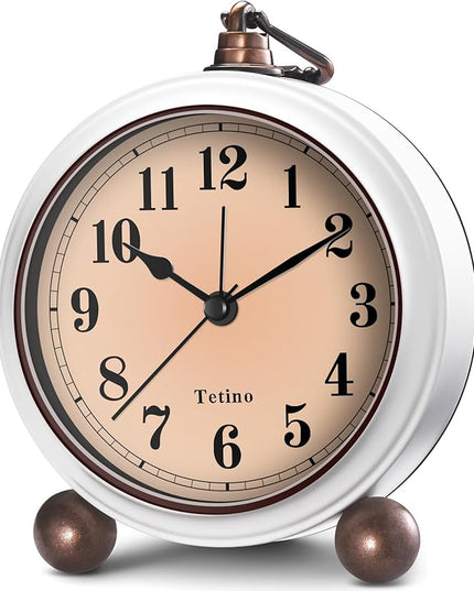 Tetino Analog Alarm Clock,Battery Powered Desk Clocks with Night Light,Silent Non Ticking,Retro Simply Design Alarm Clocks for Living Room, Bedroom, Bedside,Dormitory,Decor,Gift (White)