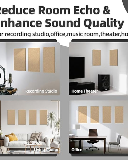 Art3dwallpanels 8 PCS Acoustic Panels, 24''x12'' Fabric Soundproof Wall Panels, Easy-Hook Mounting Sound Absorbing Panels for Studios, Office, Home Theater, Camel