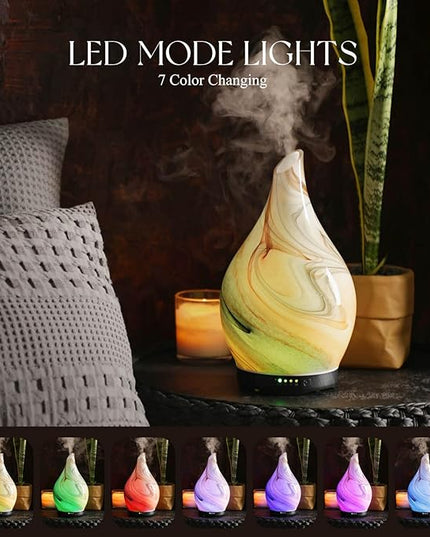 Porseme 280ml Essential Oil Diffuser Glass Color Changing Aroma Air Diffusers Aromatherapy Ultrasonic Cool Mist Humidifier 7 Running Hours Waterless Auto-Off for Sleeping, Yoga, Spa (Jupiter)