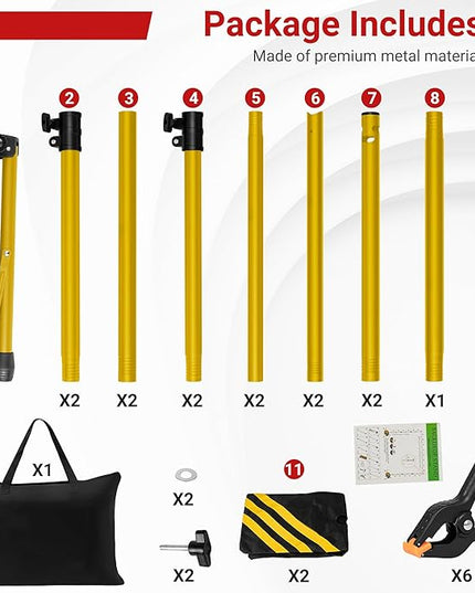 JSungo Backdrop Stand, Adjustable 10x7.5 FT Background Stand Backdrop for Parties, Photo Video Studio, Portable Photography Backdrop Stand with Carrying Bag, 6 Backdrop Clamps, and 2 Stand Bags, Gold
