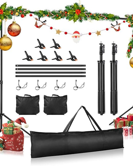 Backdrop Stand 10x7ft(WxH) Photo Studio Adjustable Backdrop Stand Kit Photography Backdrops with 4 Crossbars, 6 Clamps, 4 Spring Clip, 2 Sandbags and Carry Bag for Parties/Wedding/Photography
