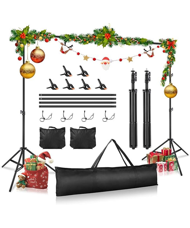 Backdrop Stand 10x7ft(WxH) Photo Studio Adjustable Backdrop Stand Kit Photography Backdrops with 4 Crossbars, 6 Clamps, 4 Spring Clip, 2 Sandbags and Carry Bag for Parties/Wedding/Photography