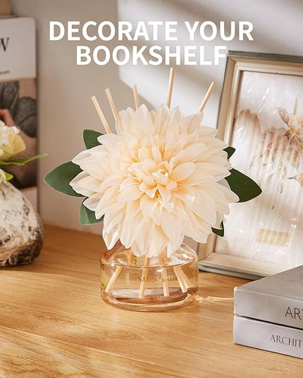 Saussavita Reed Diffuser Set for Home, 7.1 fl oz / 210 ml - Tangerine Scent Diffuser with Sticks Home Fragrance Flower Reed Diffuser with Plastic Flowers for Bathroom Shelf Décor