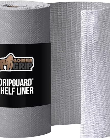 GORILLA GRIP DripGuard Shelf Liner, Non Adhesive Drawer and Kitchen Cabinet Protector, Slip Resistant BPA Free Smooth Surface Plastic Liners for Cabinets, Bathrooms, Closets, 17.5x240 Inch, Gray
