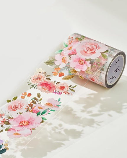 WT Floral PET Tape for Scrapbook Junk Bullet Journaling Supplies, Colored Masking Decorative Tape for Bible Study and Craft Supplies, Width 6cm, Length 5 M(Flower Corridor Wide PET Tape, One Roll)
