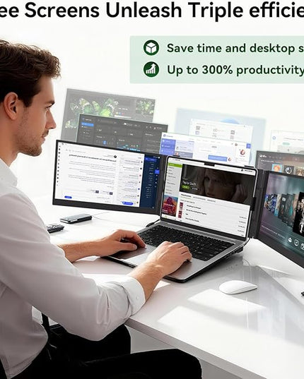 14" Triple Laptop Screen Extender, Ultra-Thin Lightweight FHD 1080P IPS Laptop Monitor Extender Portable, Extended Screen for Laptops 13-17.3" Compatible with Wins Mac Chrome Dex Phone Travel Work