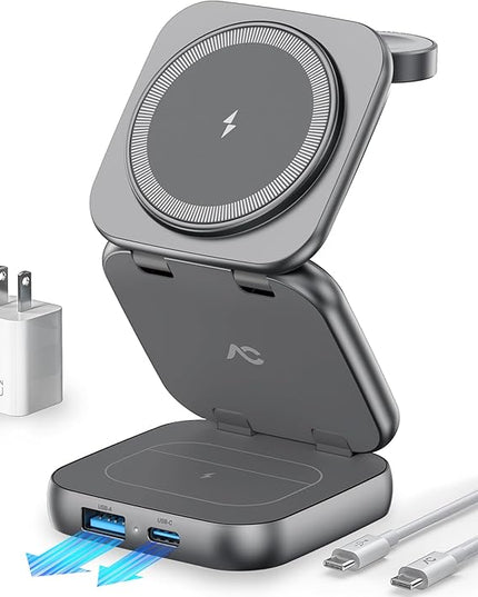 5-in-1 Wireless Charger for MagSafe, AC ISLAND Portable Travel Charging Station, 35W Max Fast Foldable Magnetic Stand, Evolved for iPhone 17-12 & Air Series, Apple Watch, AirPods (with 35W Adapter)