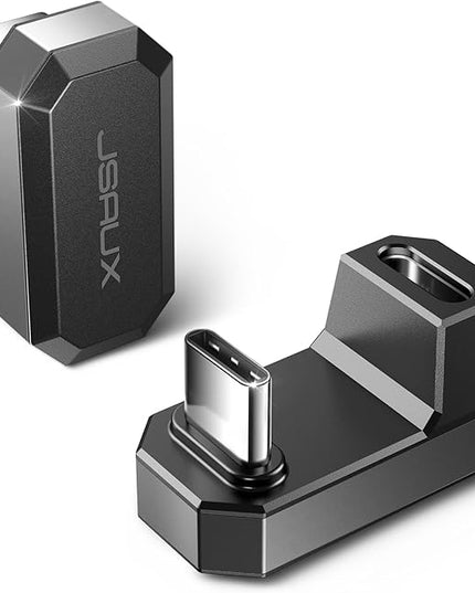 JSAUX 180° USB C Male to USB C Female Adapter 2 Pack, 180 Degree Type C Adapter (USB 4.0 / PD 100W) Compatible with Steam Deck, Laptop, Tablet, iPhone 15/16, Switch 2 (not for Video) and More - Grey