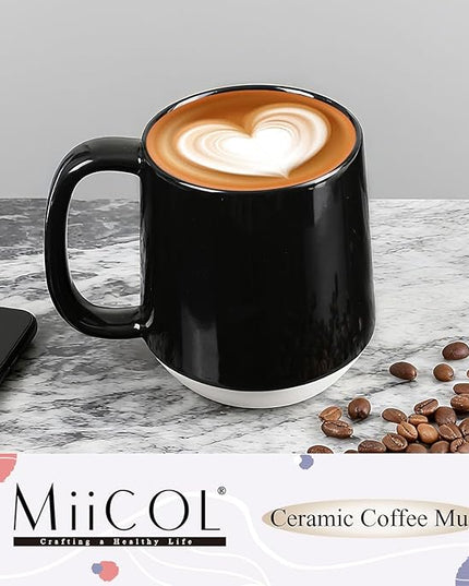 Miicol Ceramic Coffee Mug, 16 oz Large Coffee Cup, Tea Mug with Handle, Flat Bottom Mug for Men, Women, Office, Microwave and Dishwasher Safe, Multi-Color, Panda Black