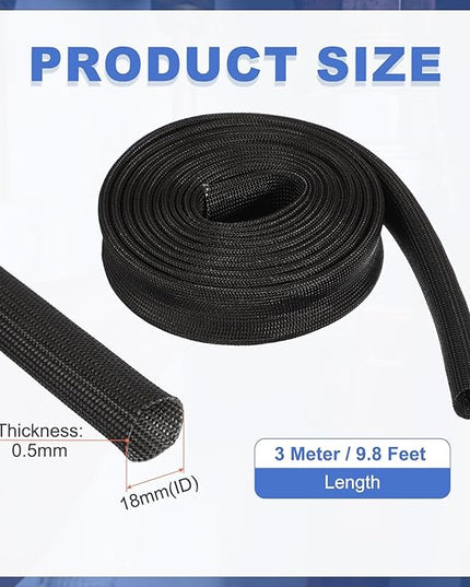 uxcell Insulation Cable Protector,18mm/0.71 Inch-3 Meter/10 Feet High Temp Fiberglass Sleeve Black