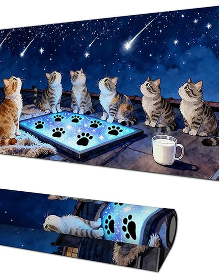 XL Mouse Pad Gaming Mousepad 31.5 x 11.8 Inch Large Keyboard Desktop Mat Diatomite Mouse Pad for Home and Office Desk Accessories with Rooftop Starry Sky Cat Artwork