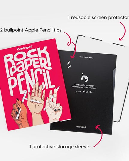 Astropad Rock Paper Pencil v3.0 – 2025 Upgraded Version – Paper Screen Protector for iPad Air 11-in (M2, 2024) & (M3, 2025) & iPad 10.9-in. (10th & 11th Gen) + Apple Pencil Tips 2 Pack – Compatible with Apple Pencil 1st/2nd Gens and Pencil Pro