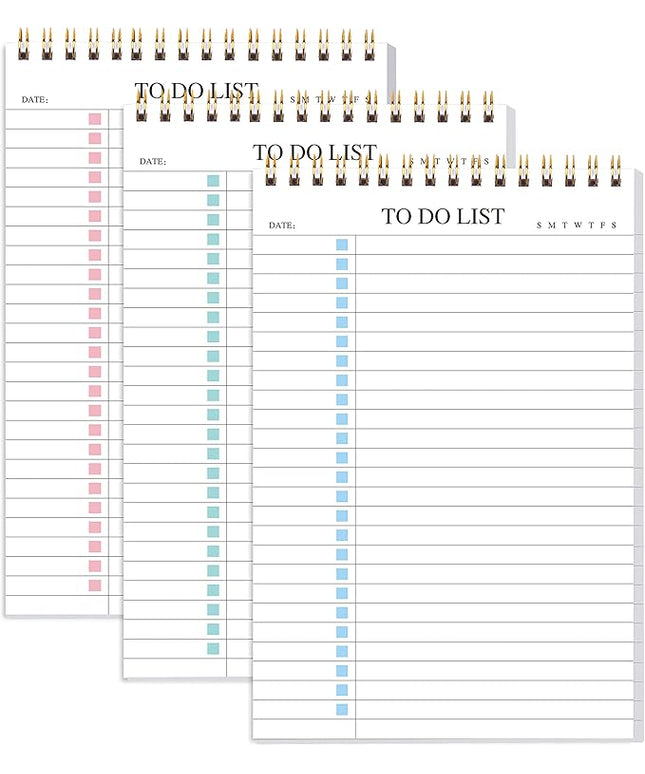 To Do List Notepad 3 Pack, Undated Daily Planner Notepad With To Do List Notebook Checklist Planner Spiral Waterproof Notepad for Office Supplies, School Planner, 52 Sheets/Pack, 5.5"*8.3" A5 Size