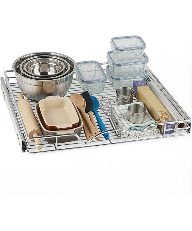 HOLDN’ STORAGE Pull Out Cabinet Organizer, Heavy Duty Caddy w/Lifetime Limited Warranty -24”W x 21”D - Requires At Least 25-1/4” Cabinet Opening, Steel Metal Cabinet Drawers Slide Out, Chrome