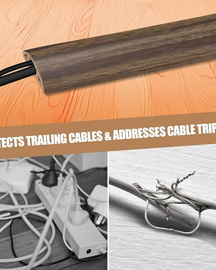 Floor Cord Cover Self Adhesive Cord Hider,10FT Cable Management, Extension Strip Protector for Wires, Prevent Cable Trips for Offices, Gyms, Exhibitions Cavity:0.39"(W) x 0.27"(H) Wood Walnut