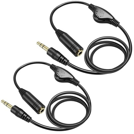 PChero 2 Packs 3.5mm Headphone Extension Cable, 3.3FT Male to Female Stereo Audio Jack Extender Aux Extension Adapter Cord with Volume Control for Headset Earphones Smartphones Tablets MP3 Players