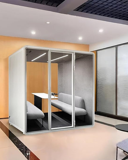 Soundproof Office Pod Booth, Quiet Meeting Pod with Acoustic Panels, Portable Modular Pod, Privacy Booth for Private Phone Calling, 4 People Personal Workspace with Sound Isolation H92in W91in D71in