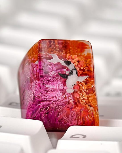 Kohaku Koi Artisan Keycap Orange and Purple Ocean R1 SA Profile Custom Keycaps 1U ESC Handmade Gaming Resin Key Cap Cherry MX Switch Compatible Mechanical Keyboard Koi Lover Gift
