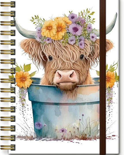 Cute Spiral Journal Notebook,A5 Hardcover Lined Journals for Women Girl 6 x 8.3 in,120 Pages Thick Paper,Cute College Ruled Writing Notebook for Gifts Office Work School (Cute Cow)