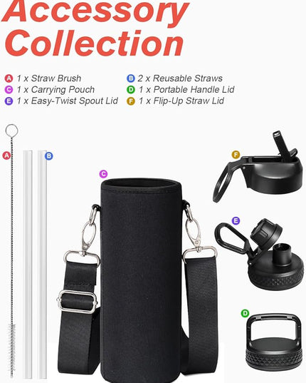 Coolflask Water Bottle 24 oz Insulated with Straw, Stainless Steel Metal 3 Lids Water Flask Wide Mouth for Sports or Office, Non-BPA Keep Cold Up to 48 Hrs or Hot Up to 24 Hrs, White