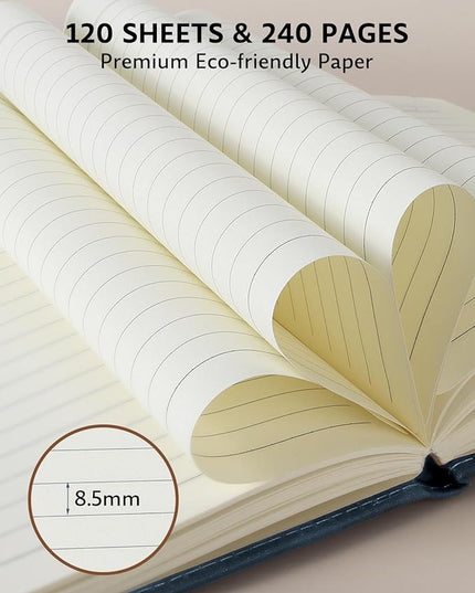 HULIPARK Leather Notebook Journal with Pen, A5 Lined Hardcover Notebook with Magnetic Closure, 240 Pages Daily Journal for Men Women, Ruled Journals Notebooks for Work, Writing, Note Taking - Blue