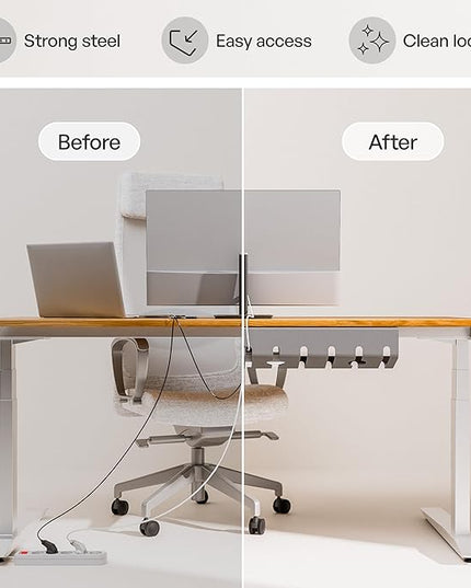 PAMO Cable Management Under Desk for Easy mounting Under-Table I Set of 2 - with 10X Cable Ties I Desk Organizer for Office/Home Office Table Thoughtful Cable Tray Holder