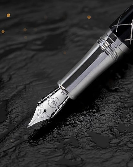 Webson Gill ‘The Weaver’ Black Luxury Executive Fountain Pen, Polished Lacquer & Chrome, Medium Nib, Smudge Free No Bleed, Use Any Fountain Ink w/Included Converter, Fits Cartridges (sold separately)