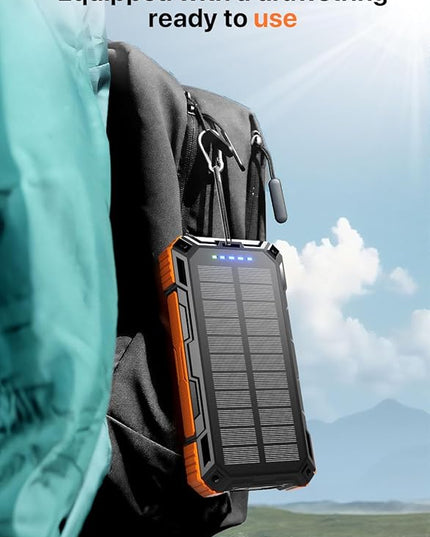 Solar Power Bank 49800mAh Wireless Portable Charger with USB-C 15W Fast Charging with 4 Built-in Cables LED Flashlight Battery Pack Compatible with iPhone, iPad, Smartphone,Perfect for Camping, Hiking