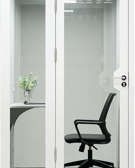 Solo Office Pod, Sound Pod, Mobile Office Pod Booth, SoundProof Booth for Home, Privacy pod, Mobile Roller with Desk, LED Light, Centrifugal Fans and AC USB Ports - White