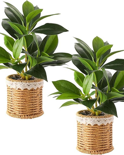 Nubry 2 Pack Fake Plants Artificial Potted Plants with Weaved Pot for Shelf & Table Desk | Perfect for Home Office Bathroom Farmhouse Room Coffee Table Decor 10‘’