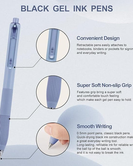 Linbsunne Gel Pens Black Ink Pens for Office 0.5mm Fine Point Pens Smooth Writing Retractable Work Pen (18-count)