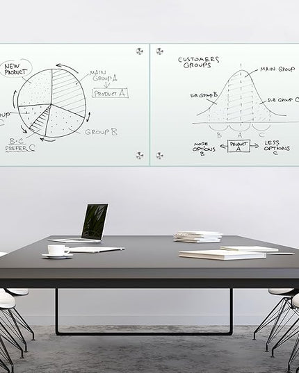 H-Qprobd Glass White Board for Wall Dry Erase Board 48" x 32" (2pcs) Magnetic Presentation Whiteboard for Home, Office and School
