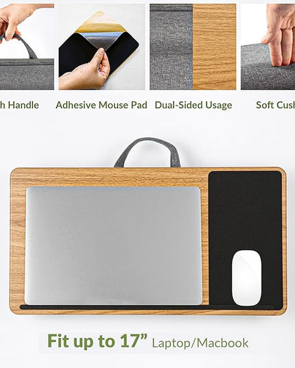 ergomi Lap Desk with Soft Cushion and Wrist Rest – Portable Laptop Desk for Bed, Couch & Home Office, Removable Mouse Pad & Anti-Slip Strip for 17 inch Laptop (Large, Wood Pattern)