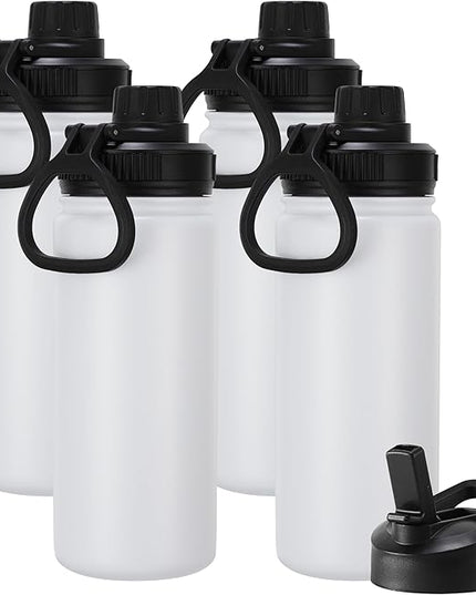 DOMICARE 16 oz Kids Water Bottle for School Stainless Steel Double Wall Vacuum Insulated Water Bottle with Straw lids & Spout Lid, Leakproof BPA Free (White,4)