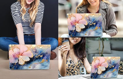 CISSOOK Compatible with MacBook Air 13.6 inch Case M2 M3 M4 Release 2025 2024 2023 2022, Plastic Hard Shell Case Keyboard Cover Screen Film for MacBook Air 13 inch A3240 A3113 A2681, Marble Flower
