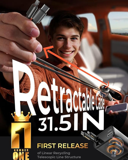 LISEN Retractable Car Charger Gift Box Edition, 84W Cars Phone Charger with Retractable Cable, Car Accessories Gifts for Men Women, 2025, USB C Fast Cars Adapter for iPhone 17 16 15 14
