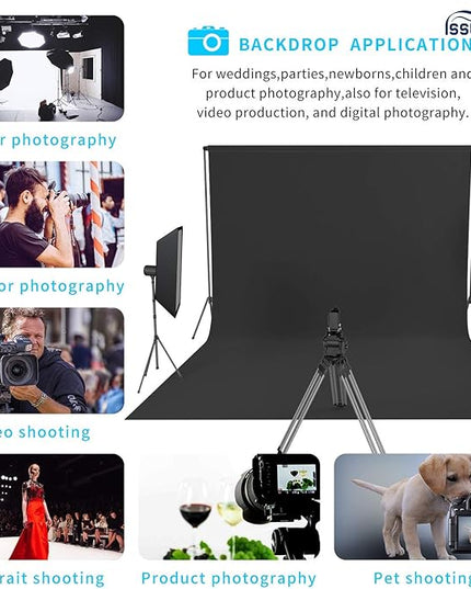 ISSUNTEX 5X7 ft Background Muslin Backdrop, Photo Studio, Collapsible High Density Screen for Video Photography and Television-Black